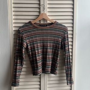 Brown and green ribbed striped top / vintage early 2000s